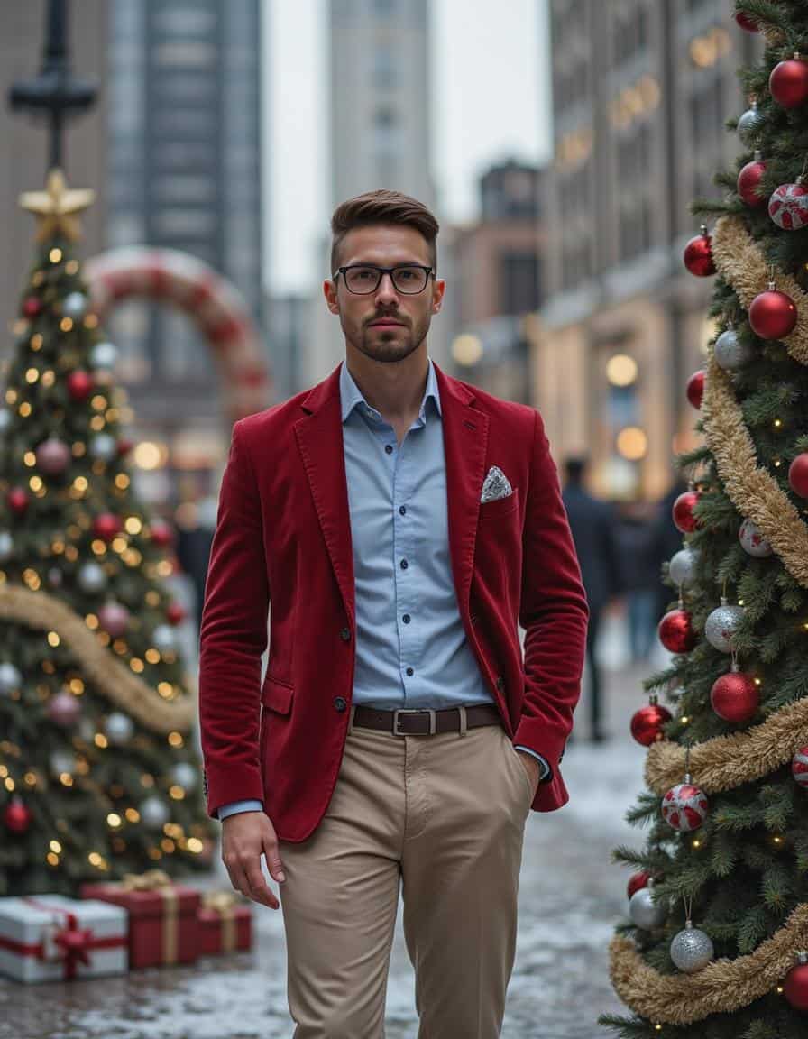 AI Christmas Photoshoot: Editorial pose with dramatic shadows | Unrealshot AI